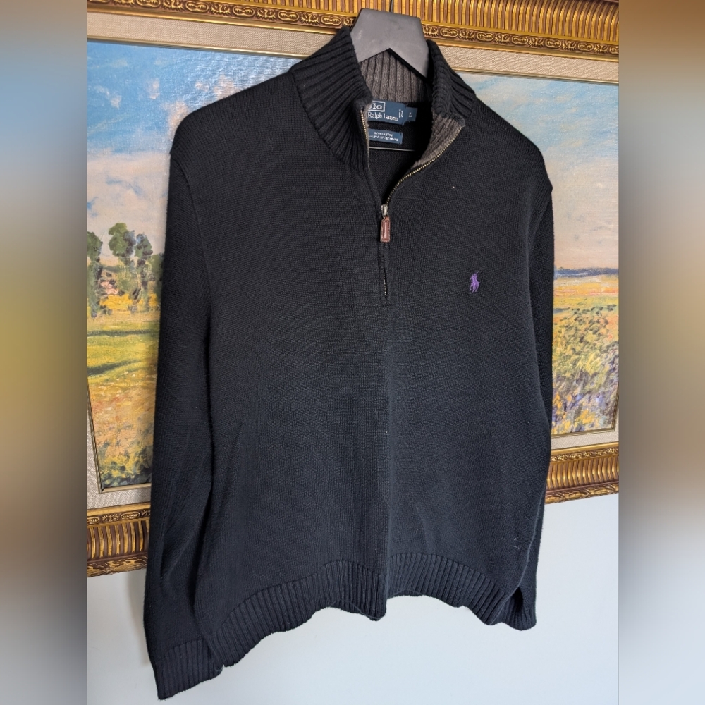 Ralph Lauren Thick Black Zip-Up Sweater Large